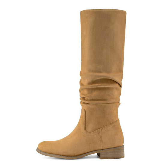 Knee high boots with slouch design and side zipper