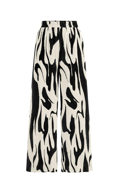 PRETTYGARDEN Womens Pants Dressy Casual Wide Leg Graphic Print Lounge Pants Women Comfy High Waist Pleated Palazzo Pants