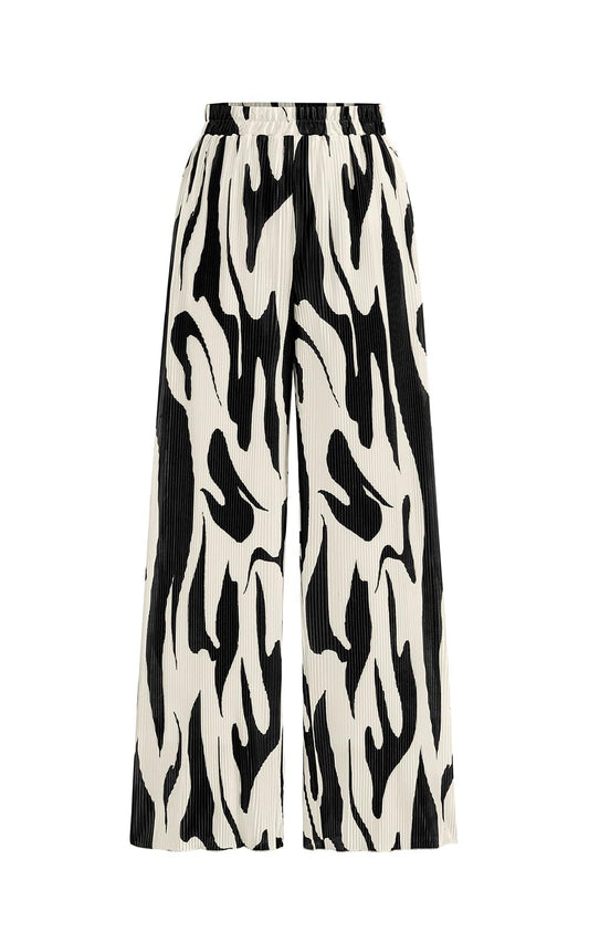 PRETTYGARDEN Womens Pants Dressy Casual Wide Leg Graphic Print Lounge Pants Women Comfy High Waist Pleated Palazzo Pants