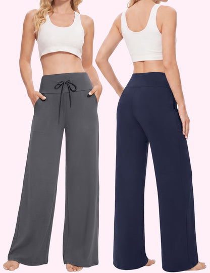 Showitty wide leg pants with pockets for casual lounging and yoga