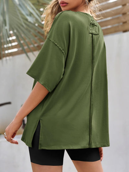 Tankaneo oversized casual t-shirt with side slit
