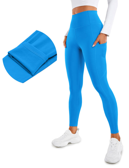 CRZ YOGA fleece lined leggings - thermal full length pants with pockets for winter warmth