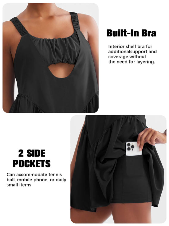 Sexyasasii women tennis dress - Built-in shorts and bra with pockets