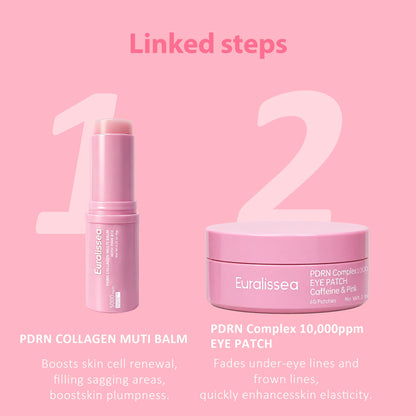 Euralissea PDRN Collagen Multi Balm Stick & Eye Patches Set, Pink B12 & Caffeine Under Eye Care, 0.32 Oz Balm + 60 Patches