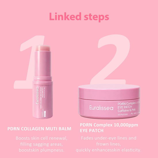 Euralissea PDRN Collagen Multi Balm Stick & Eye Patches Set, Pink B12 & Caffeine Under Eye Care, 0.32 Oz Balm + 60 Patches