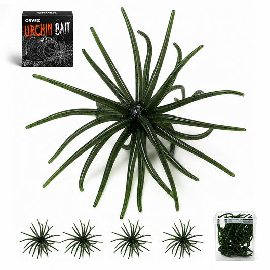 4 pcs ORVEX Spinker One 3.54" (9cm) Floating TPE Creature Lures - 360° Multi-Tentacle Soft Bait for Bass, Walleye, Pike - Finesse Fishing Lures for Drop Shot. (Midnight Green)