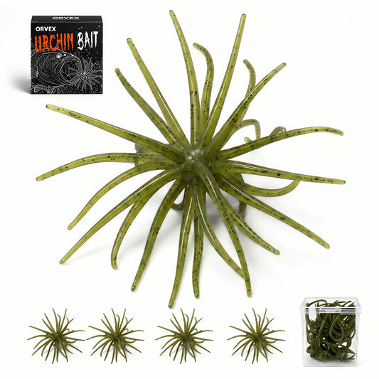 4 pcs ORVEX Spinker One 3.54" (9cm) Floating TPE Creature Lures - 360° Multi-Tentacle Soft Bait for Bass, Walleye, Pike - Finesse Fishing Lures for Drop Shot. (Olive Green)