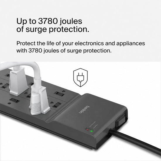 Belkin power strip — 12 AC outlets with 8ft flat plug and 3,940 joules protection