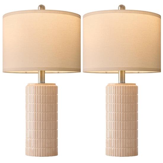 PoKat table lamp - farmhouse bedside lamps set of 2 for bedroom and living room