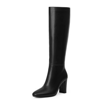 Knee high boots — Chunky heel with rounded toe design