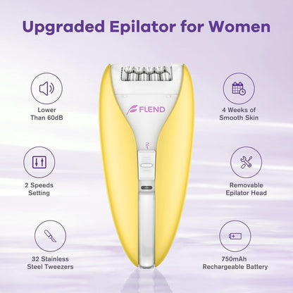 Epilator — Silent facial hair removal device with smooth glide tech and 36 tweezers