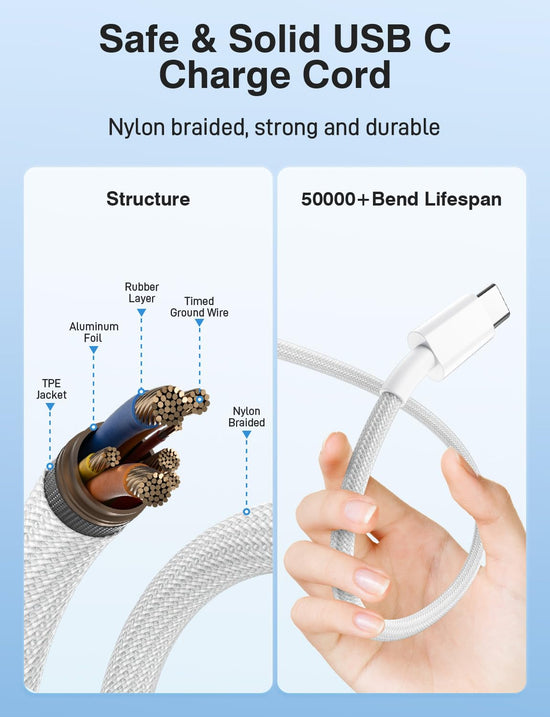 QZVOO 240W Braided USB C to USB C Cable, 6Ft+10Ft