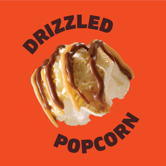 Reese's popcorn — popcorn coated in chocolatey drizzle and peanut butter crème