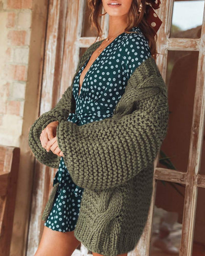 Sweater — Oversized chunky cardigan with cable knit design by Remikstyt