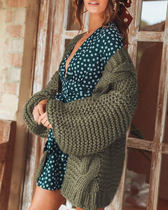 Sweater — Oversized chunky cardigan with cable knit design by Remikstyt