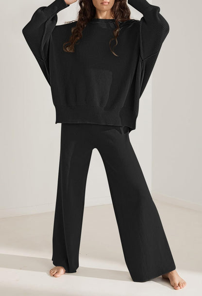 Pink Queen coordinated outfit — knit pullover and wide leg pants set