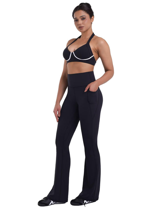 Sunzel pants — Women's high waisted mini flare leggings with pockets and tummy control