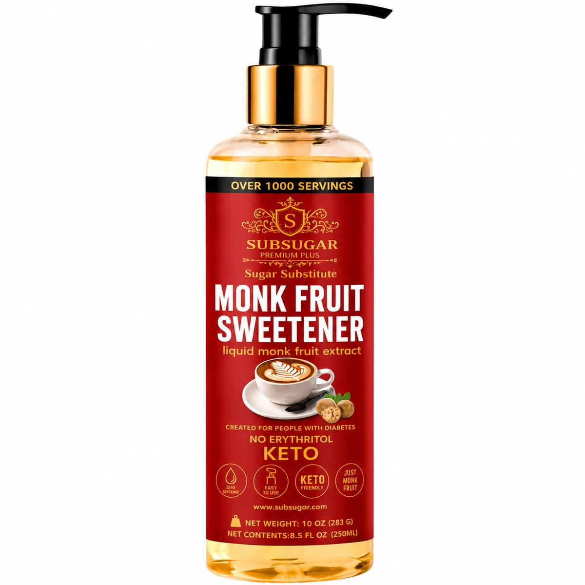 SubSugar monk fruit drops — Pure liquid sweetener, zero calorie, sugar-free, non-GMO, kosher