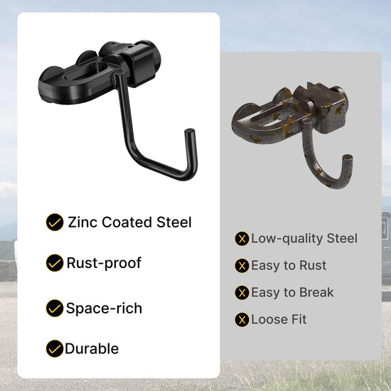 vandrabase 4Pcs L Track U-Hook Double Stud Tie Down Fitting, 1500 lbs Breaking Strength, Carbon Steel with Rust-Resistant Coating, Quick Release, L Track Accessories for Trailer, Truck, Garage Use