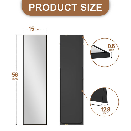 Delma full length mirror — large aluminum frame for wall mount or freestanding design