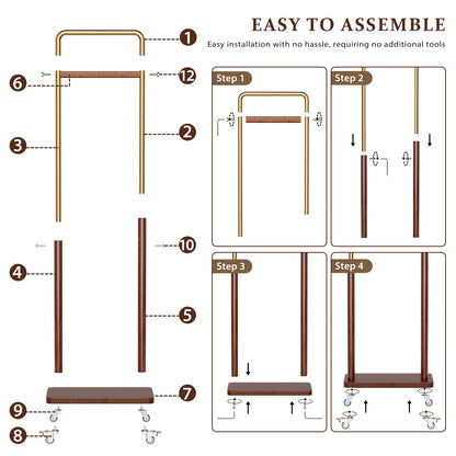 Taitiy clothes rack — Solid wood and metal combination with wheels for easy mobility