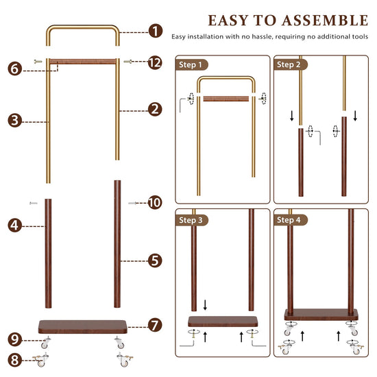 Taitiy clothes rack — Solid wood and metal combination with wheels for easy mobility