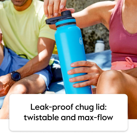 ThermoFlask thermos — double wall vacuum insulated stainless steel design with spout and straw lids