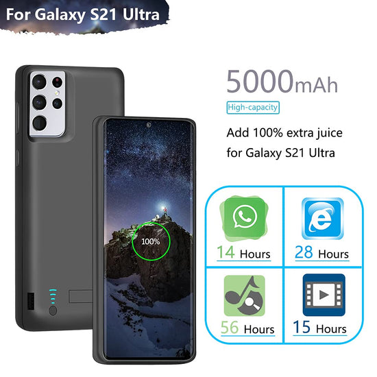 Cellular phone case — 5000mAh rechargeable battery for Samsung Galaxy S21 Ultra 5G