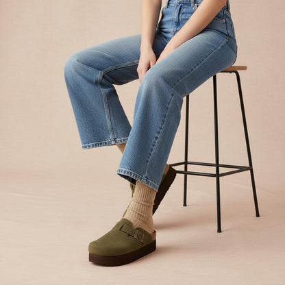 CUSHIONAIRE platform clogs with adjustable buckle and memory foam footbed for womenCUSHIONAIRE platform clogs with adjustable buckle and memory foam footbed for women