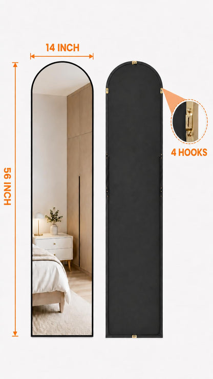 Antok arched floor mirror — aluminum frame, free standing or wall mount