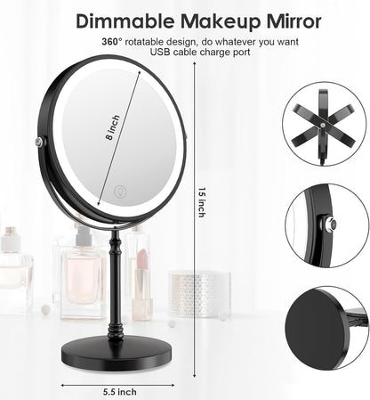 Home mirror — Rechargeable double-sided magnifying vanity mirror with adjustable brightness