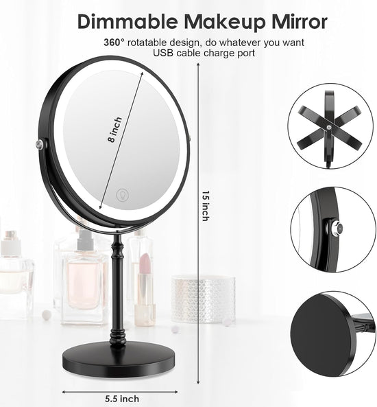 Home mirror — Rechargeable double-sided magnifying vanity mirror with adjustable brightness