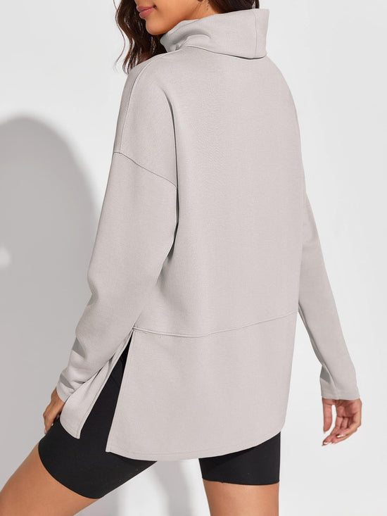 Fisoew women's oversized turtleneck sweatshirt with side slits