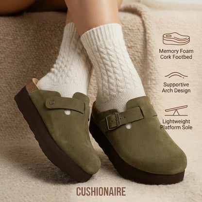 CUSHIONAIRE platform clogs with adjustable buckle and memory foam footbed for womenCUSHIONAIRE platform clogs with adjustable buckle and memory foam footbed for women