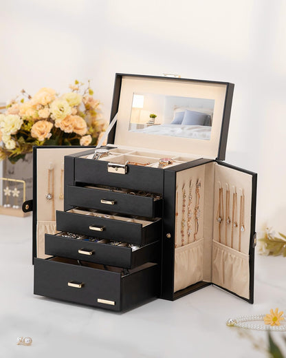 Homde jewelry storage with mirrored design and lockable case