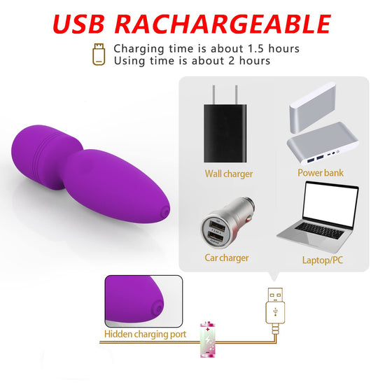 Portable mini Back Bullet Massager Waterproof Rechargeable Body Small Massager Fatigue Relieving Muscle Massager (Purple)