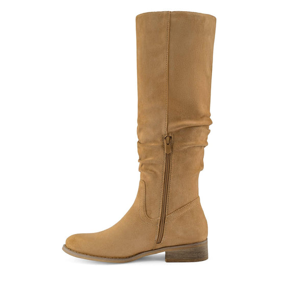 Knee high boots with slouch design and side zipper