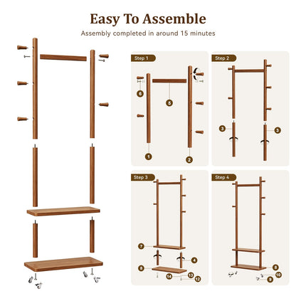 Taitiy clothes rack with wheels and shelves for bedroom and entryway