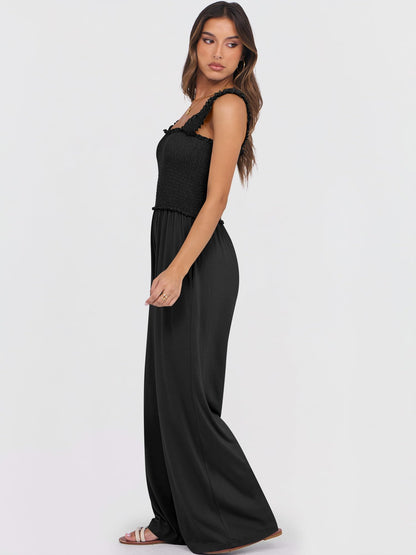 ANRABESS one piece outfit — Smocked sleeveless wide leg romper with pockets