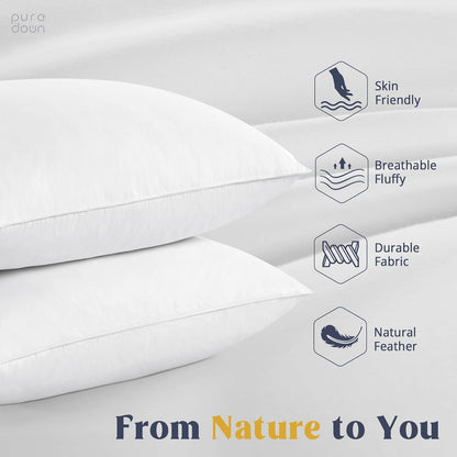 puredown goose feather and down bed pillow inserts - white color