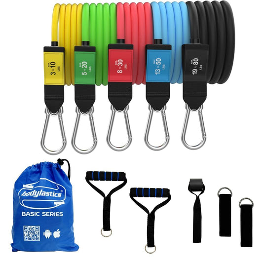 Exercise band — Patented resistance band set with snap reduction tech and accessories