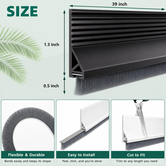 Door Draft Stopper with Brush, 39" Door Sweep for Bottom of Door, 1 Pack