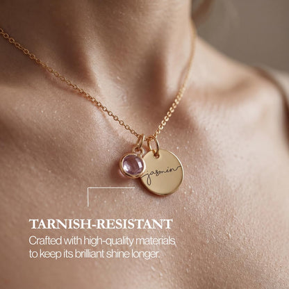 MignonandMignon personalized name necklace with birthstone - custom engraved gold pendant for women