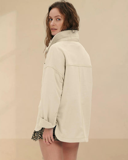 Shirt — Women's casual oversized polo neck sweatshirt with long sleeves and buttons