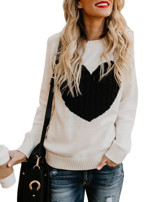 Shermie women's pullover sweater — Front big heart design