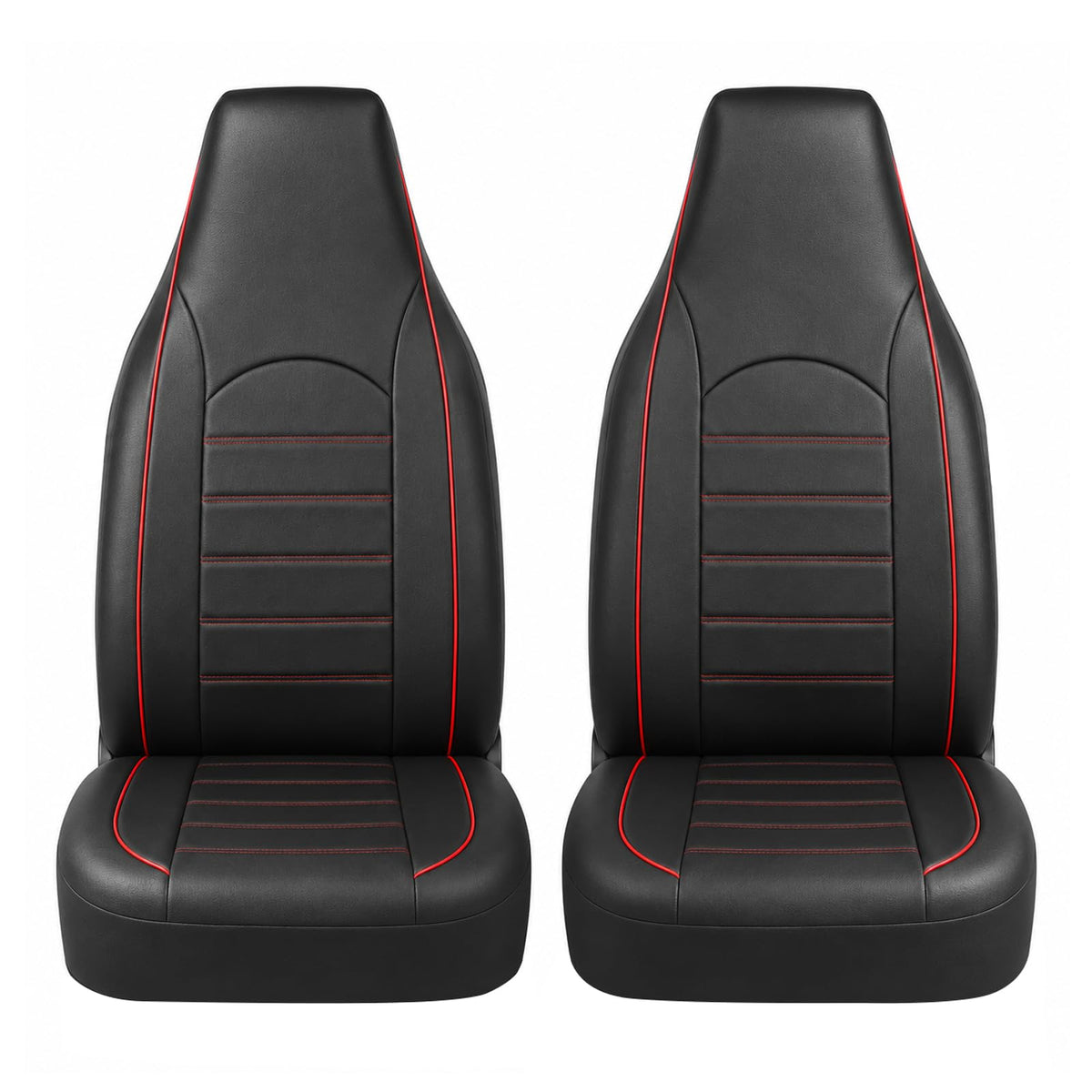 TOYOUN vehicle seat cover — PU leather front seat covers with red trim 2 pcs set