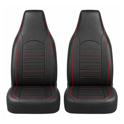 TOYOUN vehicle seat cover — PU leather front seat covers with red trim 2 pcs set