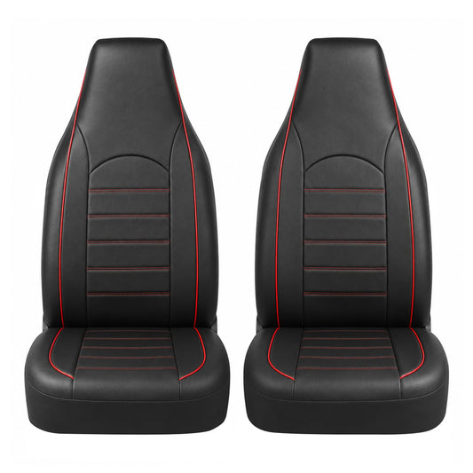 TOYOUN vehicle seat cover — PU leather front seat covers with red trim 2 pcs set