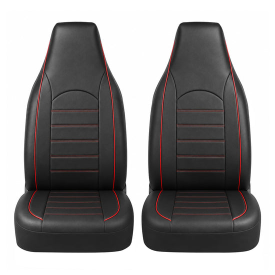 TOYOUN vehicle seat cover — PU leather front seat covers with red trim 2 pcs set