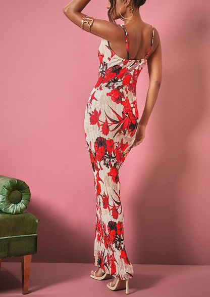 LASPIA dress — Cowl neck pleated maxi for summer weddings and events